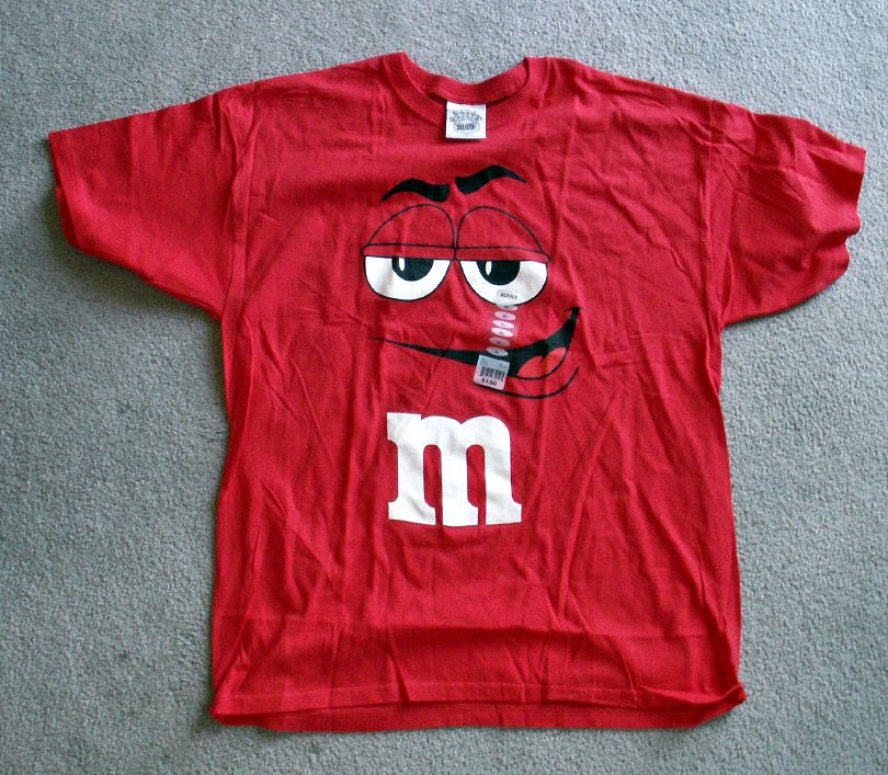 m&m red shirt